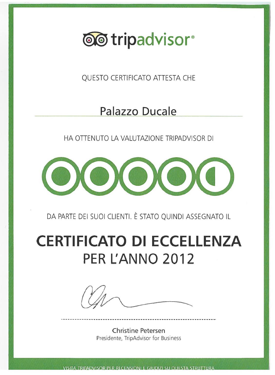 Certificato di Eccellenza Tripadvisor 2012