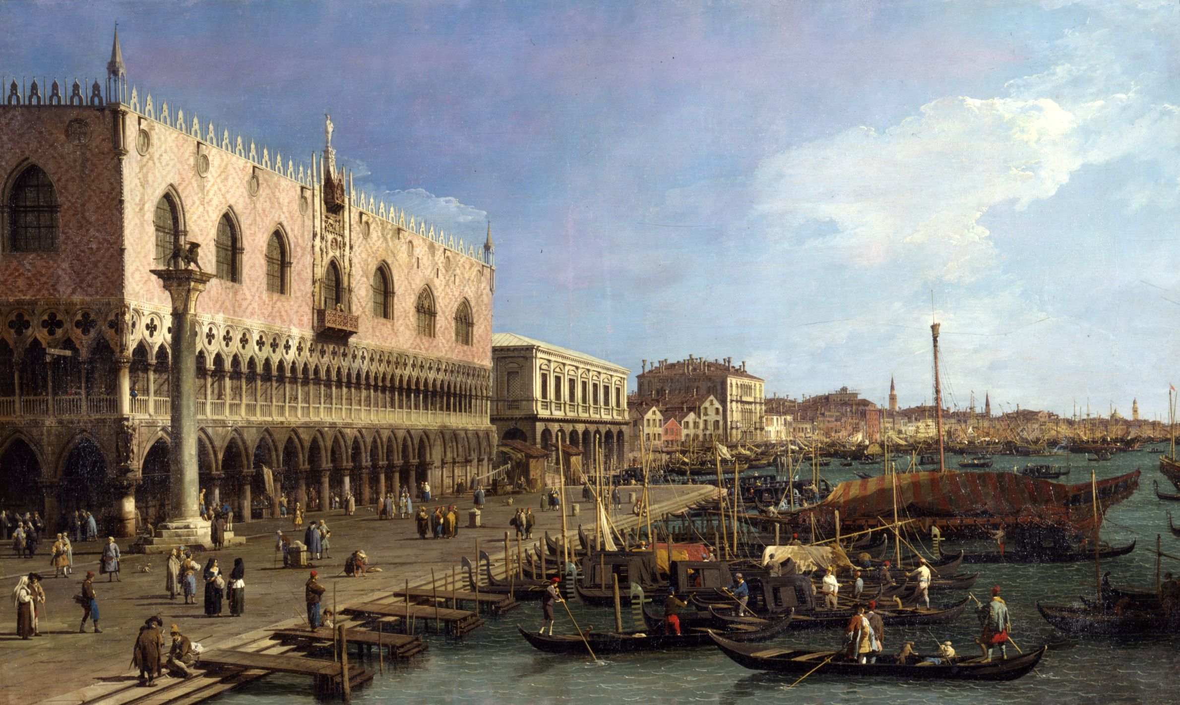 Il Molo verso la riva degli Schiavoni con la colonna di San Marco di Canaletto