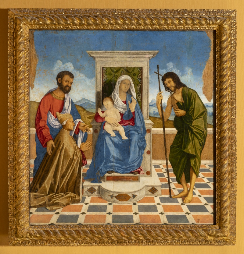 Vincenzo Catena (ca. 1470-1531) Madonna con il Bambino in trono tra San Marco, San Giovanni Battista e il doge Leonardo Loredan (1505-1507)
